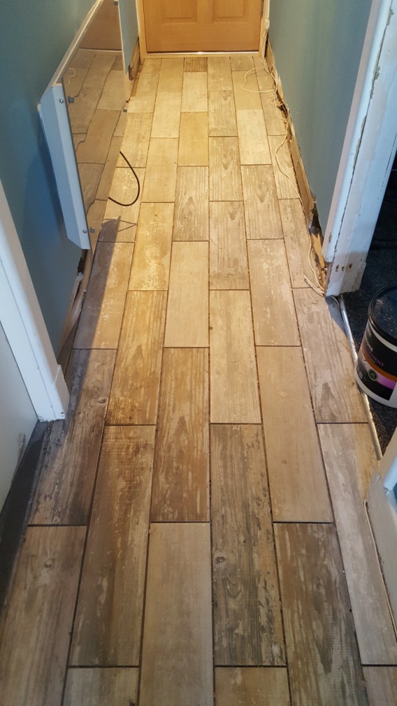 Porcelain wood effect tiles before grouting in Holmes Chapel
