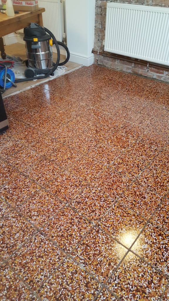 Terrazzo Kitchen Tiles After Cleaning in Bosley Cheshire