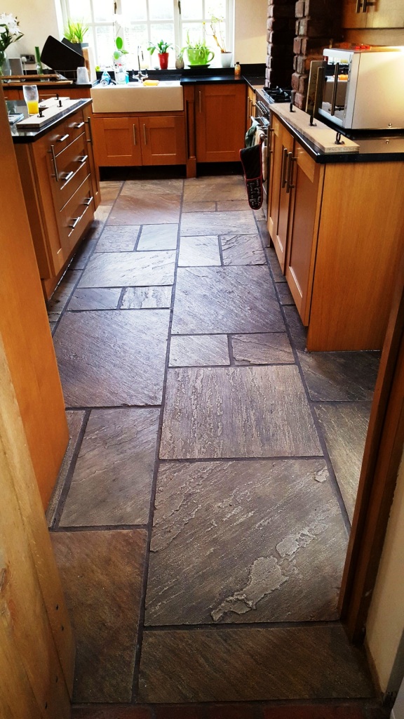 Sandstone Kitchen Floor Before Cleaning Bramhall