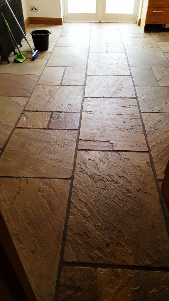 Sandstone Kitchen Floor Before Cleaning Bramhall