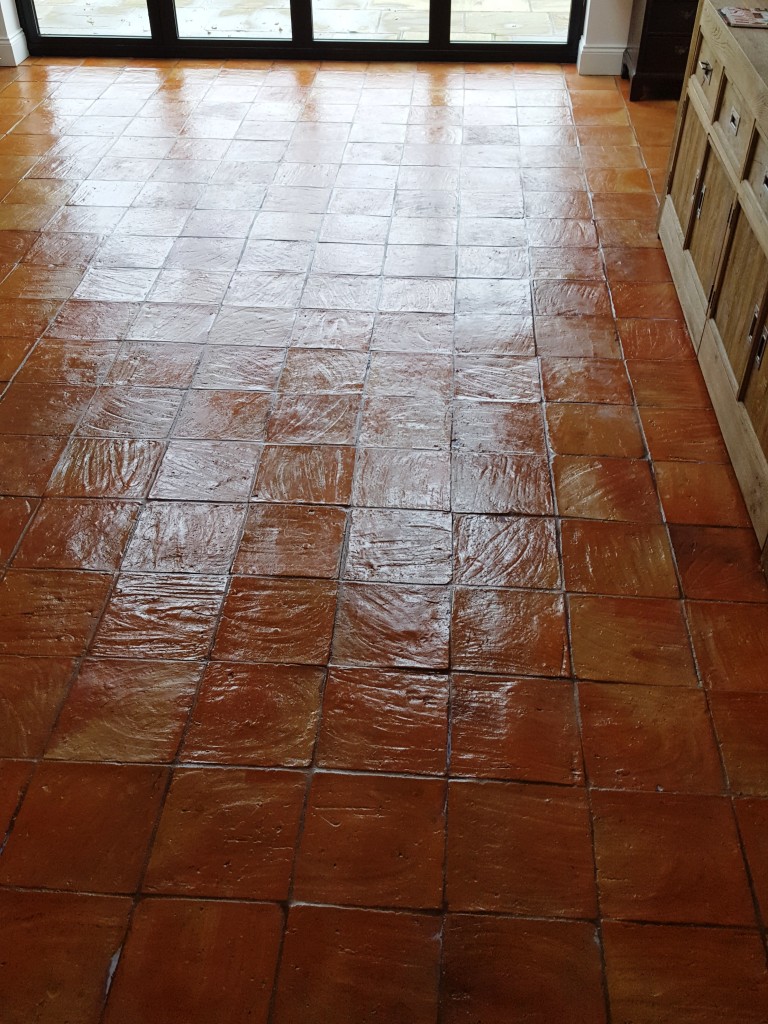 Spanish Terracotta Floor Tiles After Cleaning and Sealing Alderley Edge