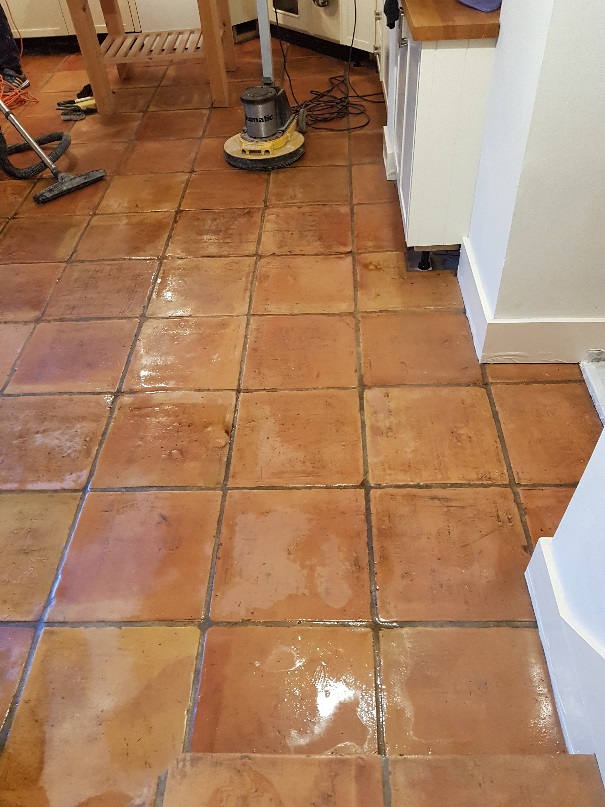 Terracotta Tiled Floor Before Cleaning Knutsford