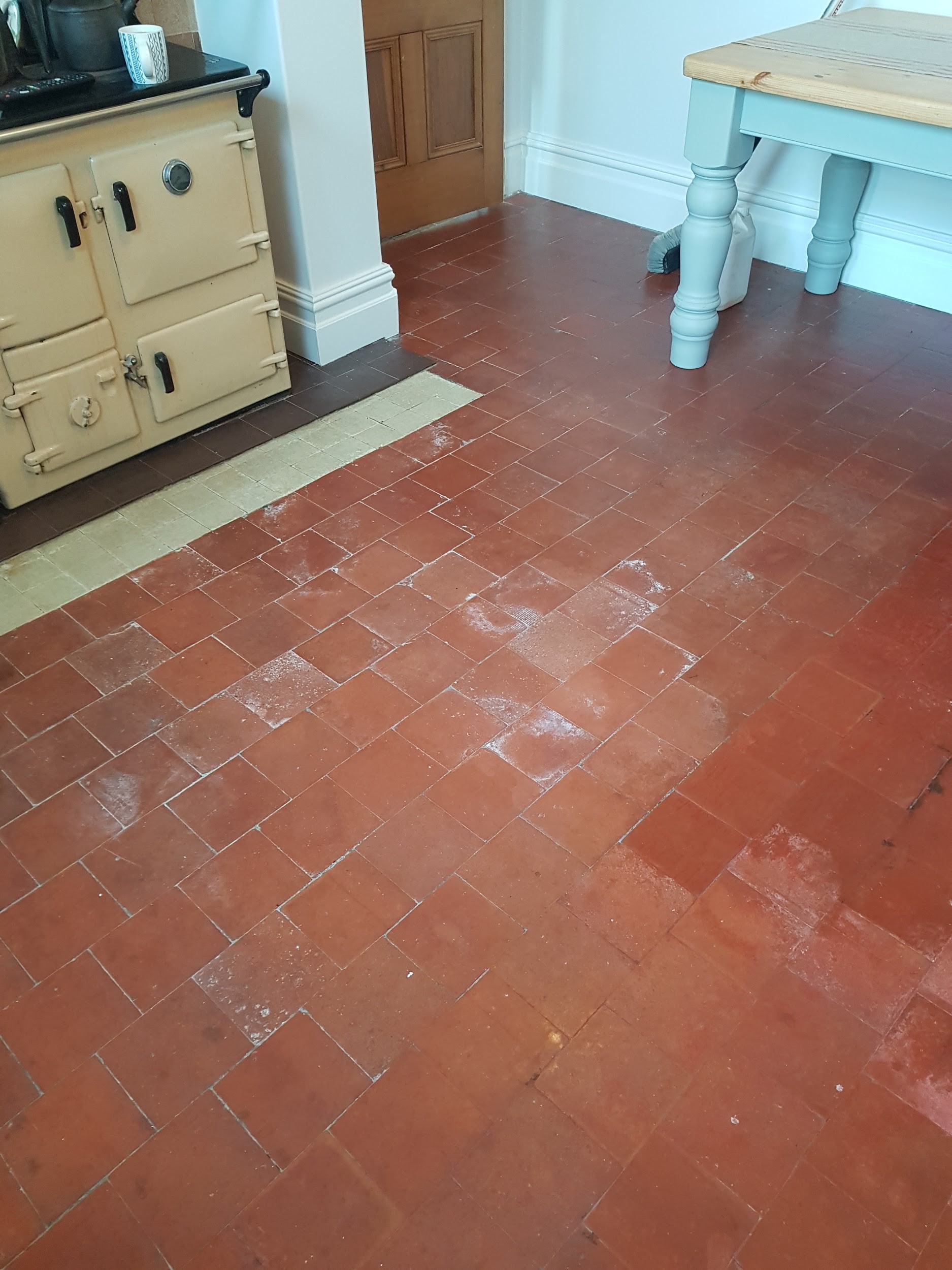 Quarry Tiled Kitchen Floor Before Cleaning Goostrey
