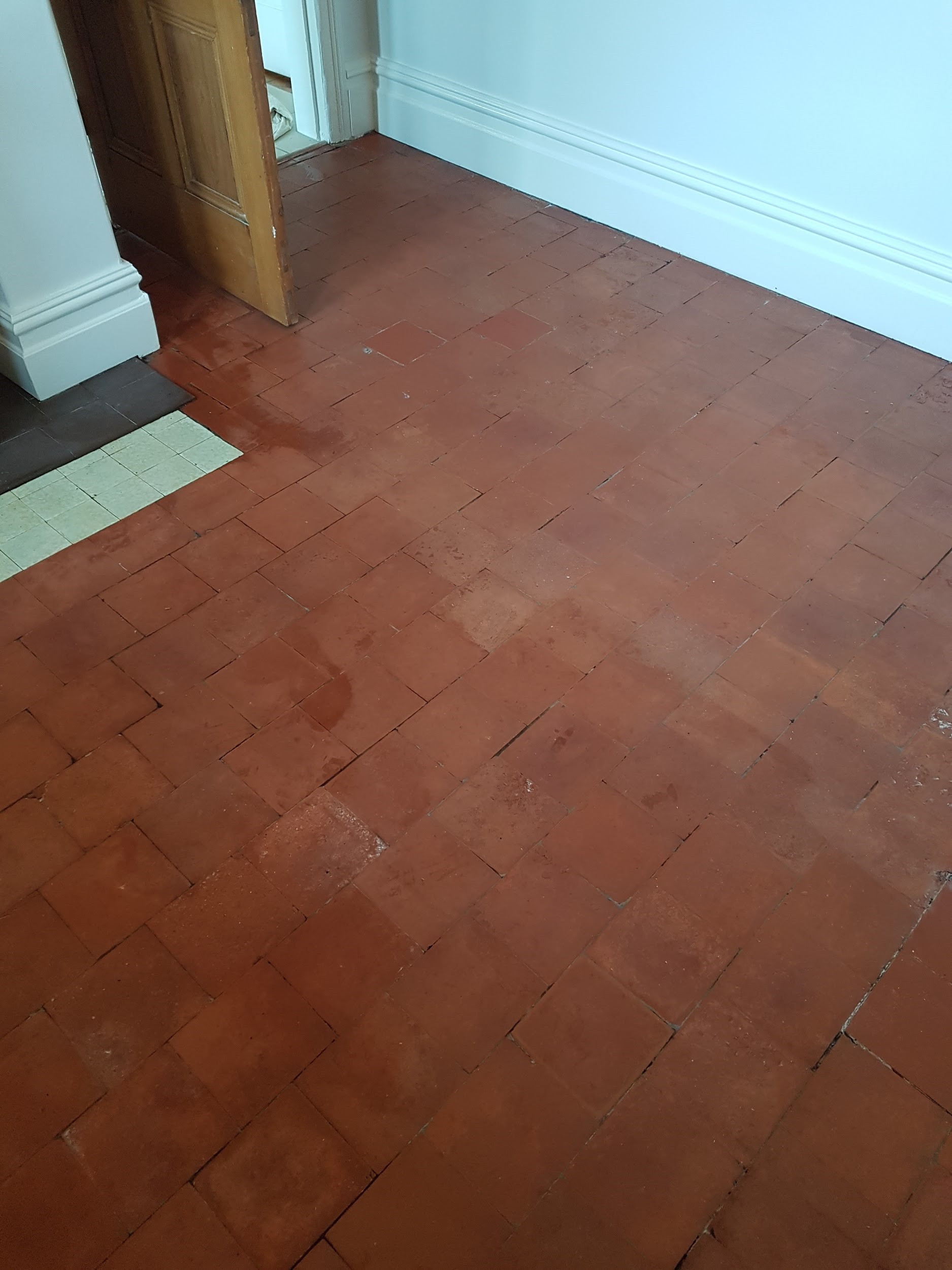 Quarry Tiled Kitchen Floor During Cleaning Goostrey