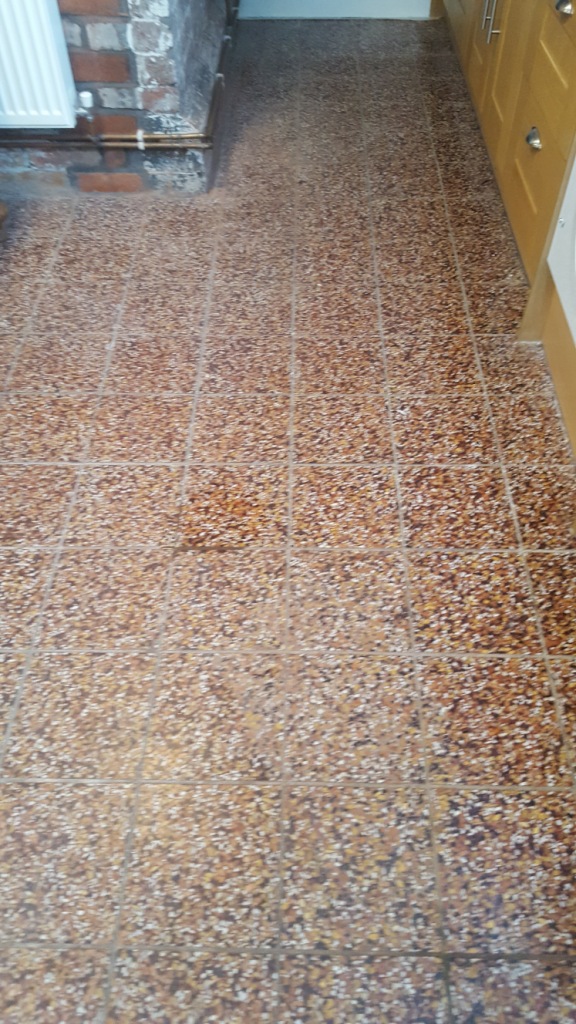 Terrazzo Kitchen Tiles Before Cleaning in Bosley Cheshire