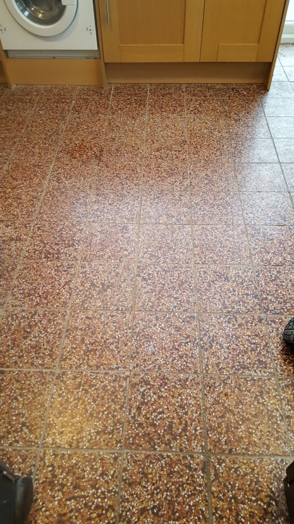 Terrazzo Kitchen Tiles Before Cleaning in Bosley Cheshire
