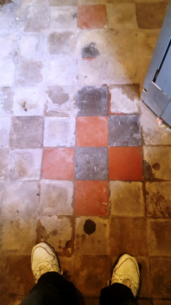 Red and Black Quarry Tiled Kitchen Floor Covered in Screed Test Clean in Mobberly