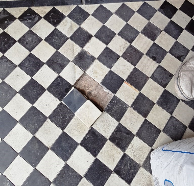 Black White Victorian Hallway Floor During Tile Removal Hale Barns