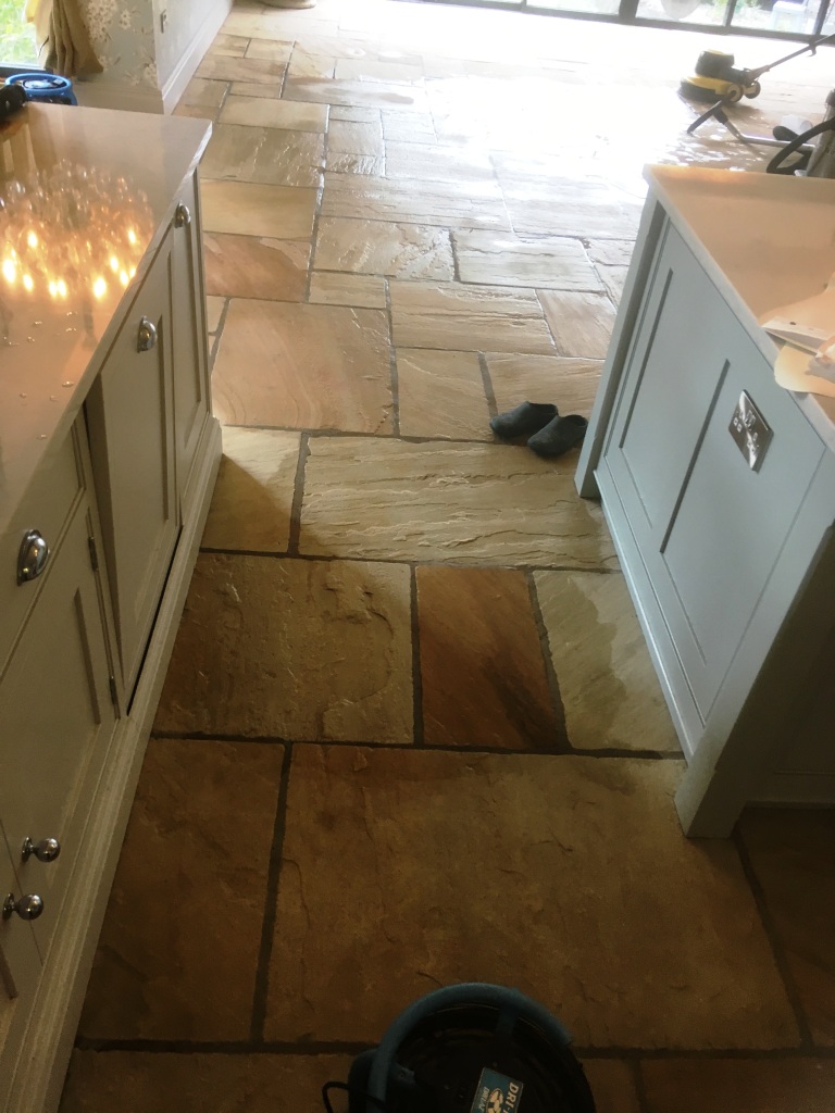 Large Sandstone Floor During Cleaning Disley