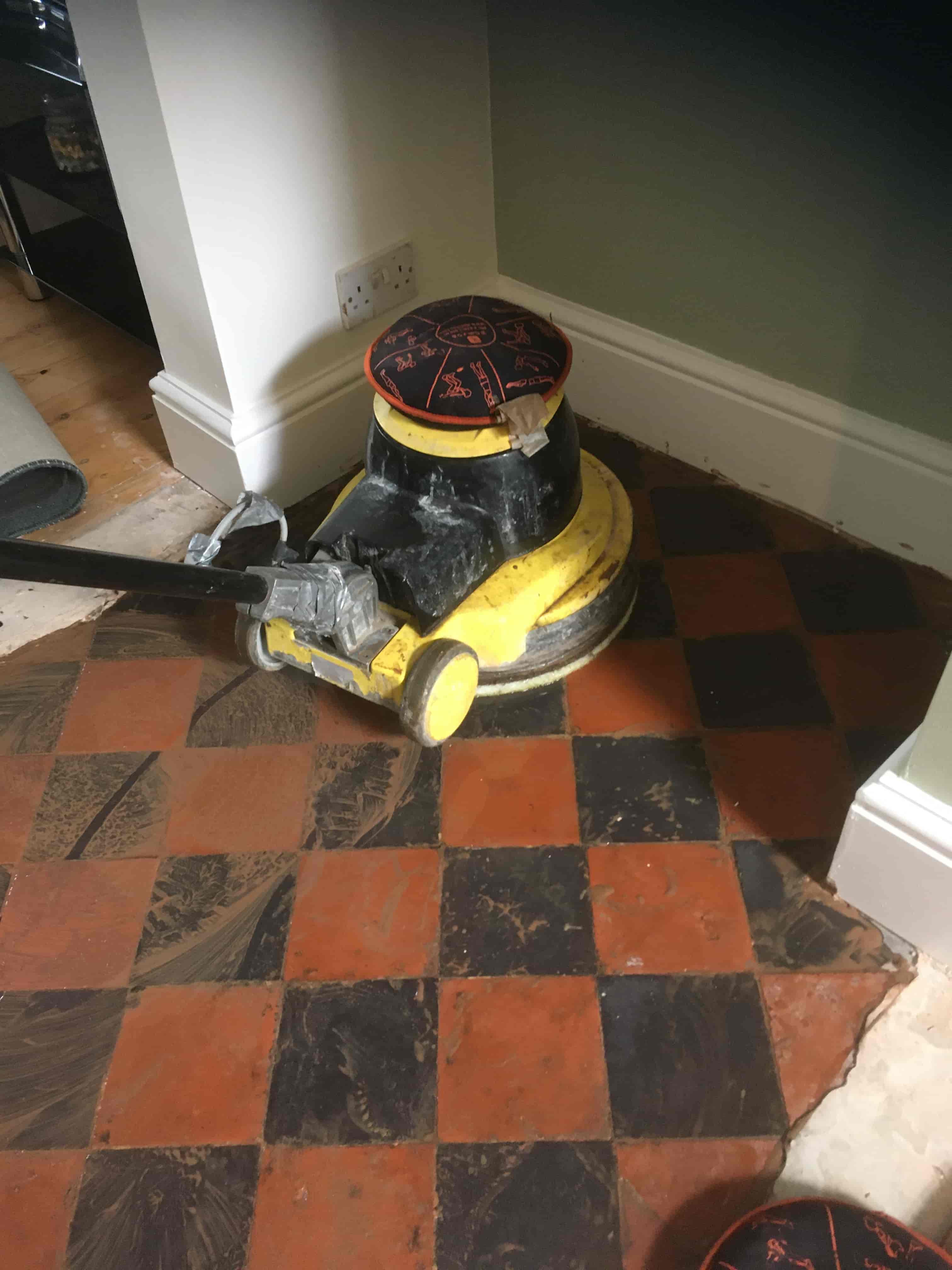 Old Quarry Tiled Floor During Cleaning Cheadle Hulme